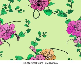 Vector background hibiscus seamless