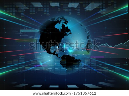 vector background with holographic earth in front of cyberspace financial data flow depicting backdrop. 