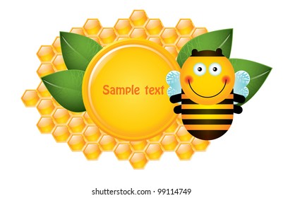 Vector background with honey bee and mint