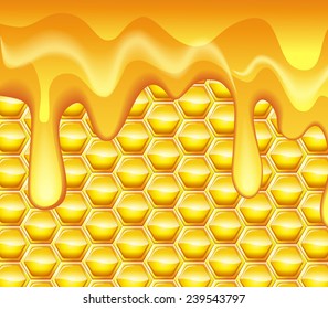 Vector background with honeycomb and flowing honey