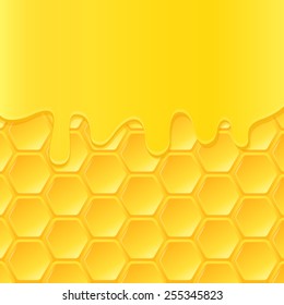 Vector background with honeycomb and flowing honey