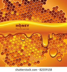Vector background with honeycomb and flowing honey