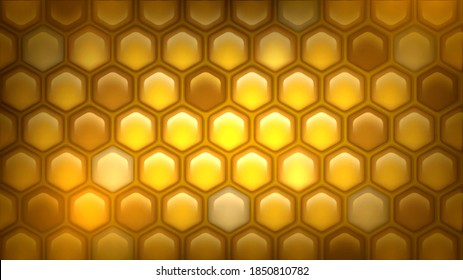 Vector background with honeycomb with honey, yellow shiny hexagons or bee hive