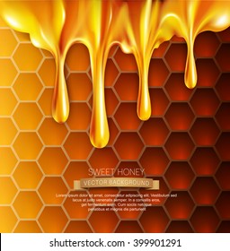 vector background with honeycombs and honey 