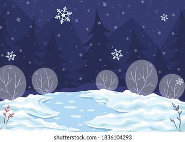 Vector background horizontal illustration theme winter night. For print on demand, powerpoint and keynote presentations, advertisements and commercials, magazines and newspapers, book covers.