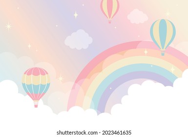 vector background with hot-air balloons and a rainbow in the sky for banners, cards, flyers, social media wallpapers, etc.