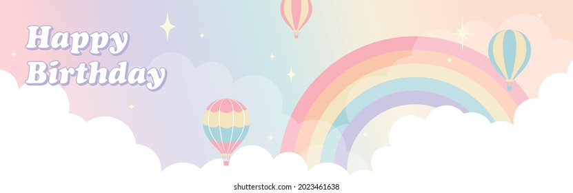 vector background with hot-air balloons and a rainbow in the sky for banners, cards, flyers, social media wallpapers, etc.