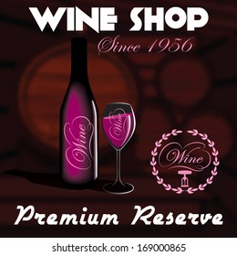 vector background with house, bottles and glasses for wine shop
