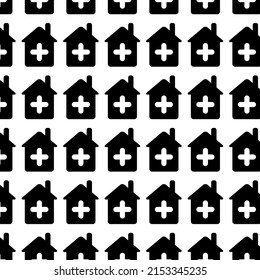 Vector background from house with a cross. Building polyclinic color black, flat style