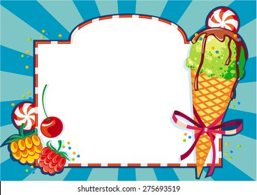 Vector background with ice cream and berries