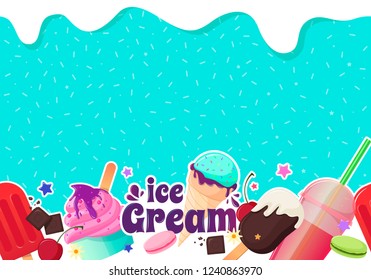 Vector background ice cream and sweets.