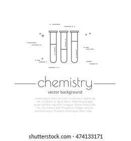 Vector background with icons - flasks. Chemistry - inscription . Science and educational background.