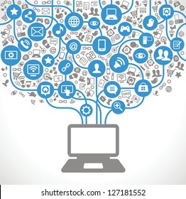 vector background of the icons social computer network