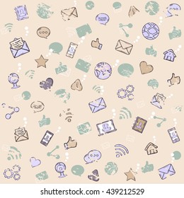 Vector background of the icons social computer network.Vector abstract grunge seamless pattern with social network icon design element on a background
