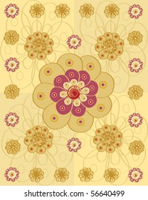 vector background illustration of abstract flower pattern in red and yellow in eastern style
