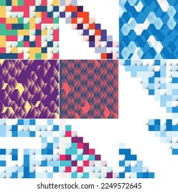 Vector background with an illustration of an abstract texture featuring squares suitable for use as a pattern design for banners. posters. flyers. cards. postcards. covers. brochures; pack of 9