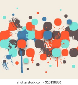 Vector background. Illustration of abstract texture with squares. Pattern design for banner, poster, flyer, cover, brochure. Hand drawn watercolor paint splash.