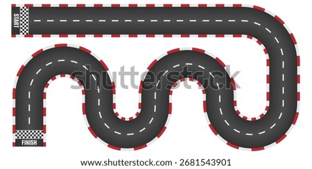 Vector background illustration of asphalt racetrack top view with straight roadway start and finish line white grid pattern for auto rally competition sport circuit speedway racing design