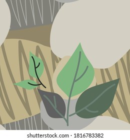 Ilustración de fondo vectorial para banner, portadas, anuncios. Diseño colorido de rocas y hojas .
