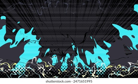 Vector background illustration of a battle image_confrontation_black and light blue_16:9