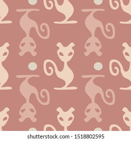 Vector background, illustration with cats in pink and cream. Seamless pattern for fabric, textile, gifts, wallpaper and scrapbooking.