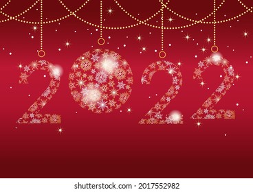 Vector Background Illustration With A Decorative Logo Composed Of Snowflakes Celebrating The Year 2022. 