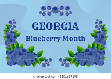 Vektorhintergrund mit Blaubeerblättern und Beeren zur Feier des im Juni stattfindenden Blueberry-Monats in Georgia.