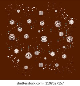 Vector background with illustration flakes and snowflakes in different forms. Brown background with blurred cold elements.