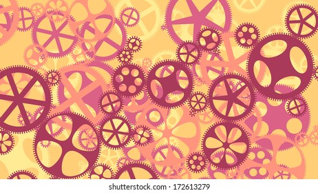 Vector background illustration of gear wheels in red tone.