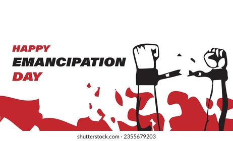 Vektorhintergrund für den Tag der glücklichen Emanzipation. Diese Vektorhintergrund-Illustration feiert den Happy Emancipation Day mit dynamischen und symbolischen Handelementen.