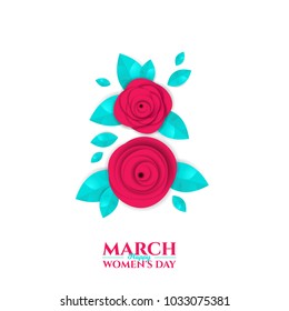 vector background illustration. holiday International Women's Day on March 8. design frames in the style of paper and origami, paper colorful flowers and a figure of eight