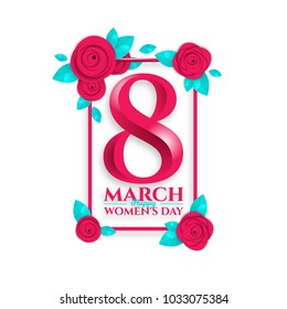 vector background illustration. holiday International Women's Day on March 8. design frames in the style of paper and origami, paper colorful flowers and a figure of eight