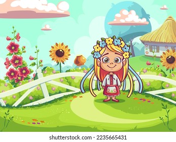 Vector background illustration image Ukrainian village. For print on demand, powerpoint and keynote presentations, advertisements and commercials, magazines and newspapers, book covers.