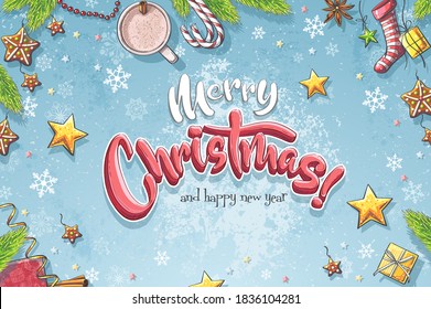 Vector Background Illustration Merry Christmas. For Print On Demand, Powerpoint And Keynote Presentations, Advertisements And Commercials, Magazines And Newspapers, Book Covers.