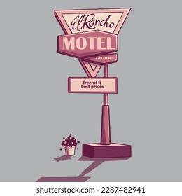 Vector background illustration motel sign in a pink color. For print on demand, powerpoint and keynote presentations, magazines and newspapers, book covers.