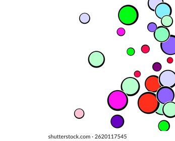 vector background illustration, multi-colored circles arranged in a chaotic manner of different sizes and shapes Background from bright multi-colored confetti. 