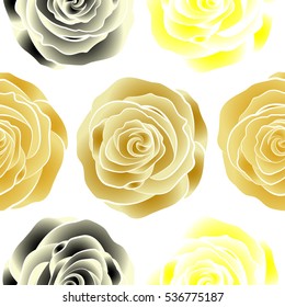 Vector background illustration. Nature rose flowers. Abstract seamless pattern in yellow, beige and white colors.