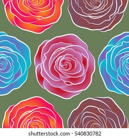 Vector background illustration. Nature rose flowers. Abstract seamless pattern in red, violet and purple colors.
