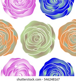 Vector background illustration. Nature rose flowers. Abstract seamless pattern in neutral, orange and violet colors.