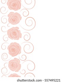 Vector background illustration. Nature rose flowers with copy space (place for your text). Vertical abstract seamless pattern in pink and orange colors.
