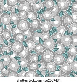 Vector background illustration. Nature rose flowers. Abstract seamless pattern in white colors.