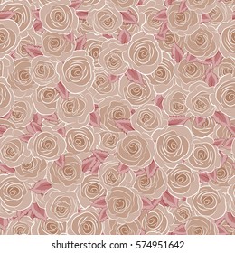 Vector background illustration. Nature rose flowers. Abstract seamless pattern in beige colors.