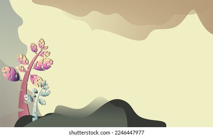 VECTOR BACKGROUND ILLUSTRATION OF NATURE WITH TREE AND FLOWER PLANTING