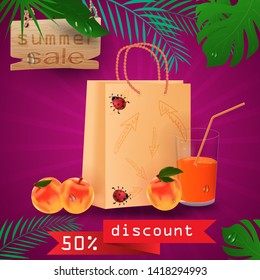 vector background illustration on tropical leaf background, concept design for coupon design, tickets, for sales, discounts and travel during summer vacation, EPS 10