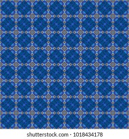 Vector background illustration. Oriental seamless pattern - korean, japanese or chinese traditional ornament in violet, gray and blue colors.
