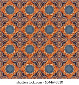 Vector background illustration. Oriental seamless pattern - korean, japanese or chinese traditional ornament in orange, gray and red colors.
