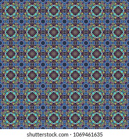 Vector background illustration. Oriental seamless pattern - korean, japanese or chinese traditional ornament in purple, blue and green colors.