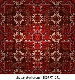 Vector background illustration. Oriental seamless pattern - korean, japanese or chinese traditional ornament in red, brown and orange colors.