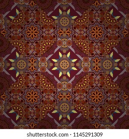 Vector background illustration. Oriental seamless pattern - korean, japanese or chinese traditional ornament in orange, brown and red colors.