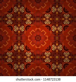 Vector background illustration. Oriental seamless pattern - korean, japanese or chinese traditional ornament in red, orange and brown colors.